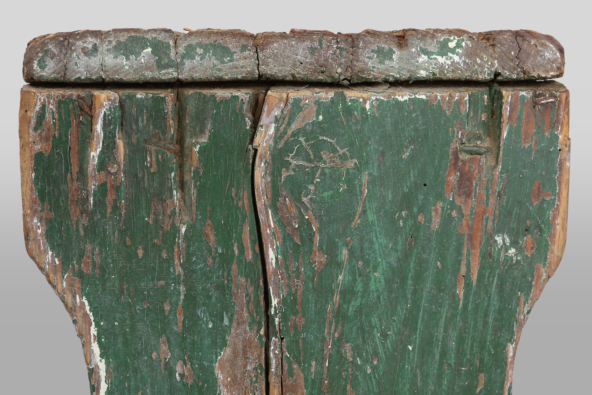 Industrial green wooden stool with nice patina, France 1900thumbnail